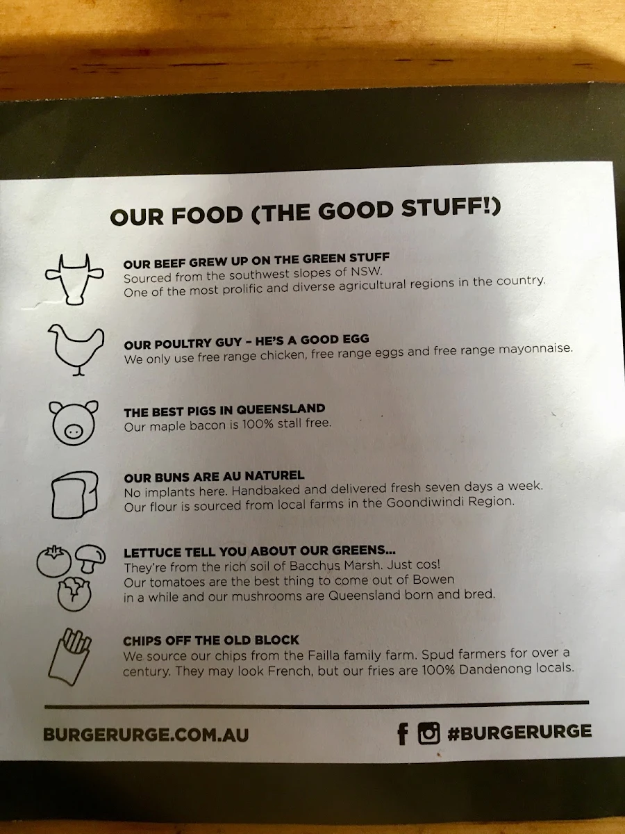 Menu, Burger Urge (DFO Brisbane Airport)
