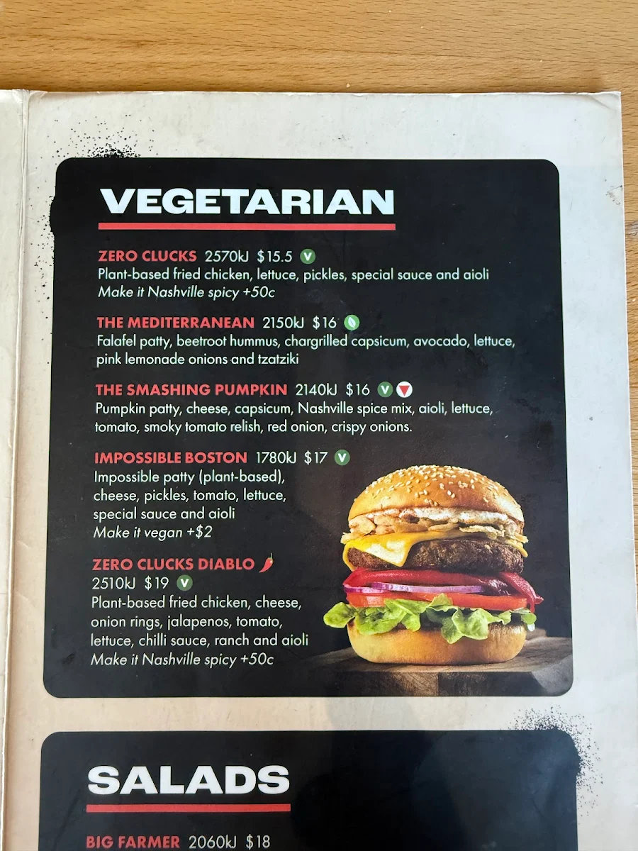 Menu, Burger Urge (DFO Brisbane Airport)