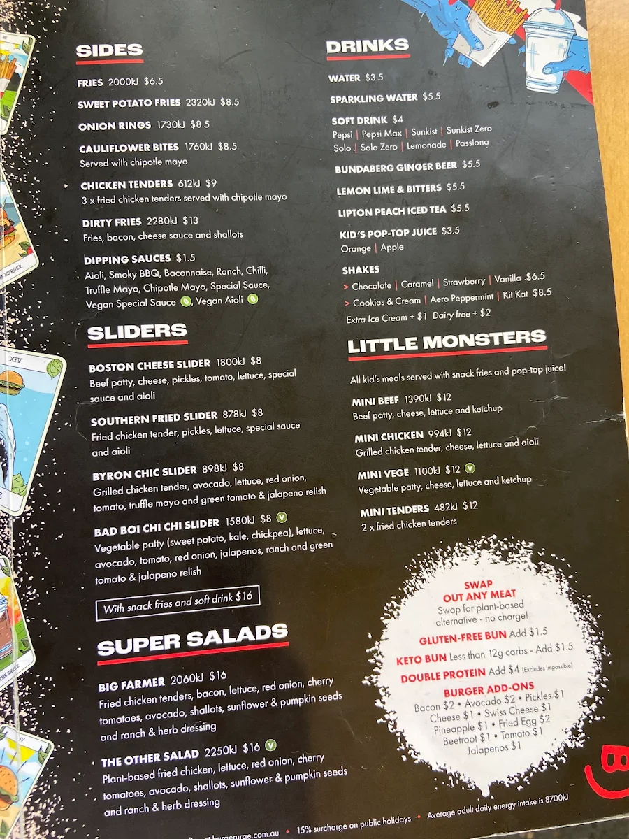 Menu, Burger Urge (DFO Brisbane Airport)