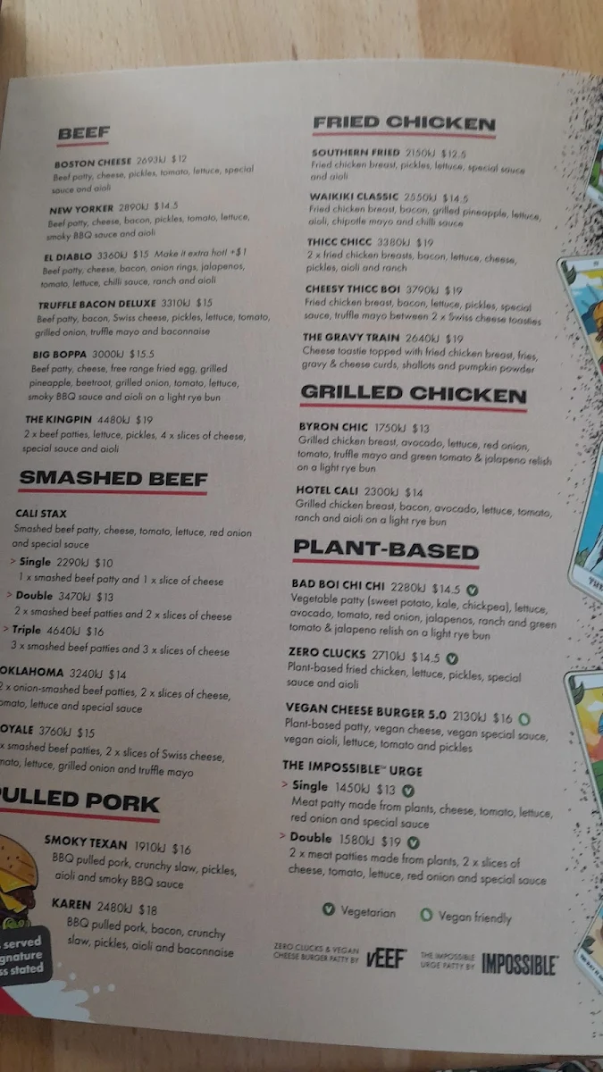 Menu, Burger Urge (DFO Brisbane Airport)