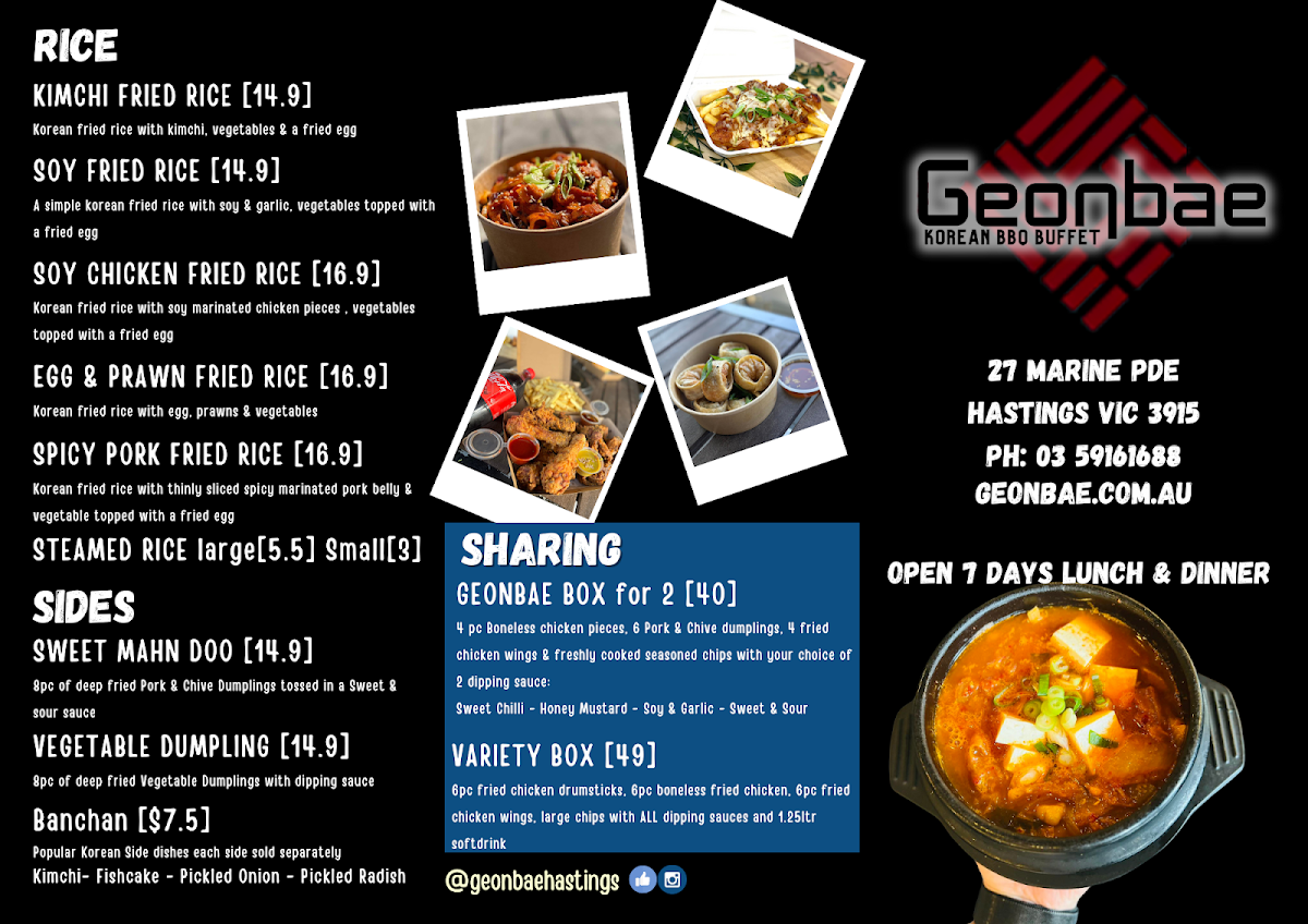 Menu, Geonbae Korean BBQ & Buffet- Hastings