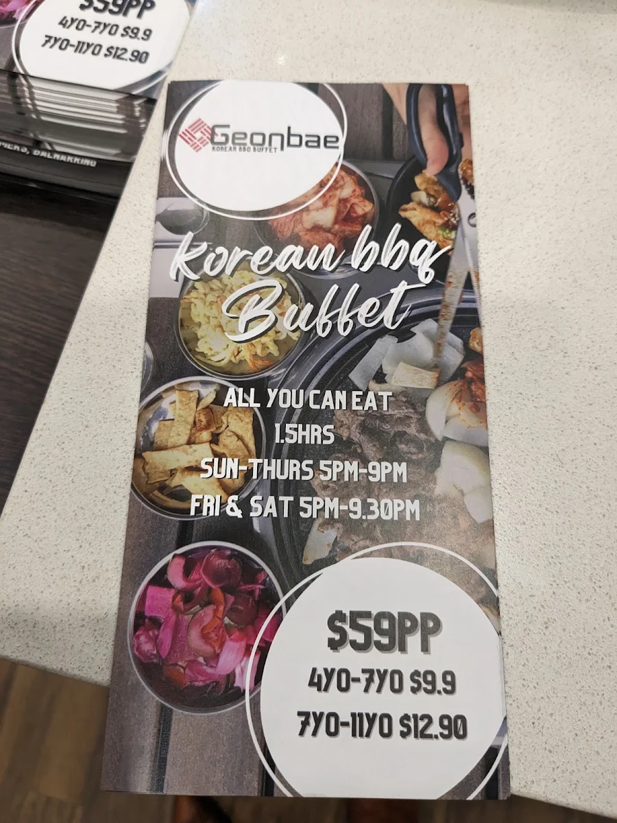 Menu, Geonbae Korean BBQ & Buffet- Hastings