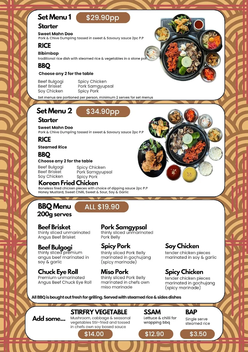 Menu, Geonbae Korean BBQ & Buffet- Hastings