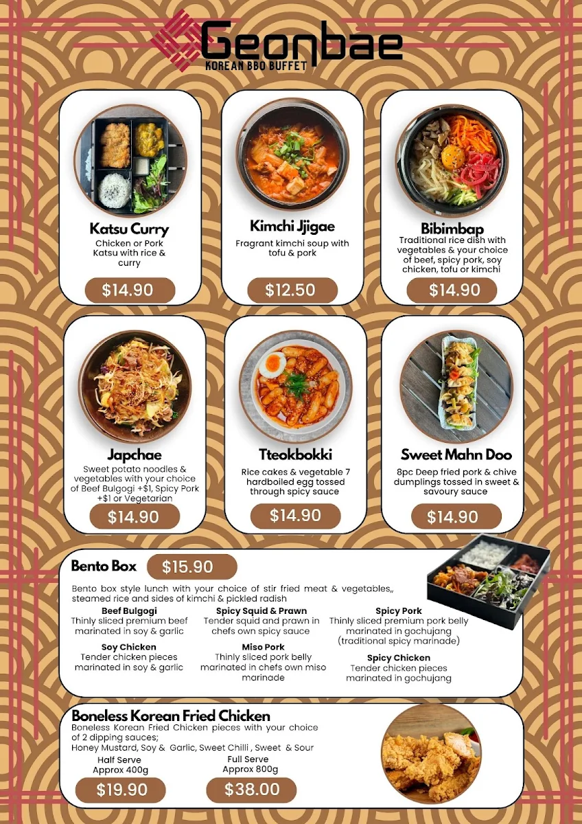 Menu, Geonbae Korean BBQ & Buffet- Hastings