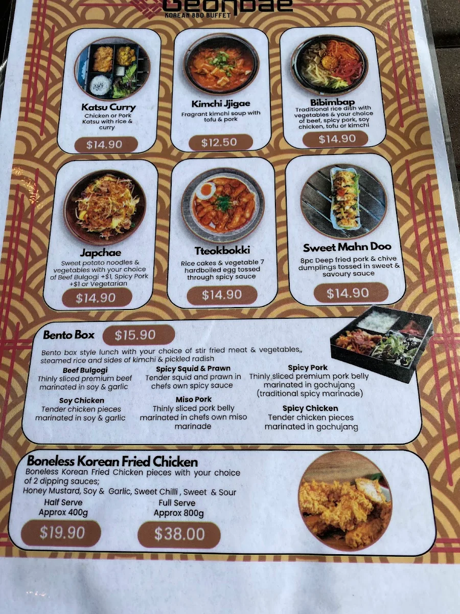 Menu, Geonbae Korean BBQ & Buffet- Hastings