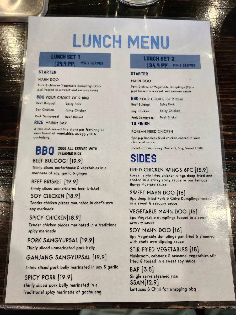 Menu, Geonbae Korean BBQ & Buffet- Hastings