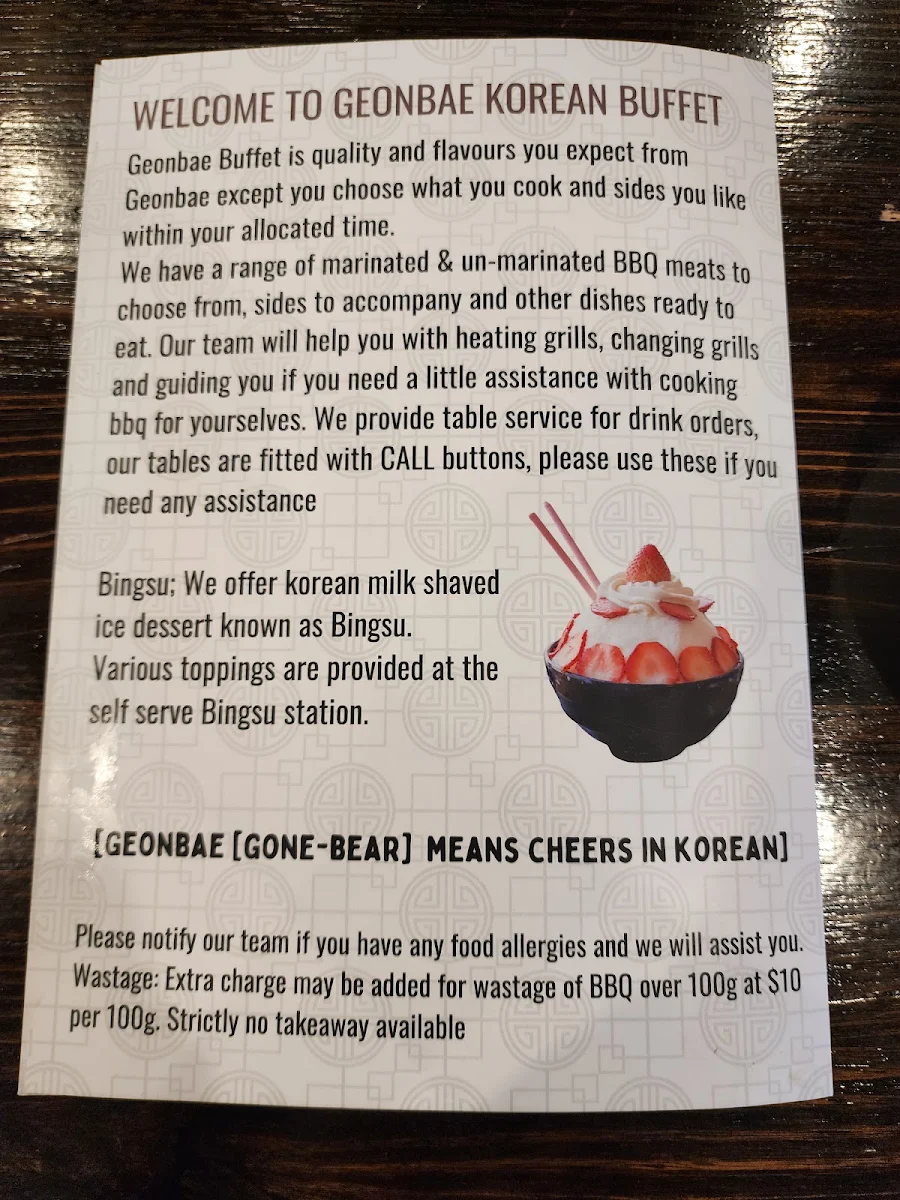 Menu, Geonbae Korean BBQ & Buffet- Hastings
