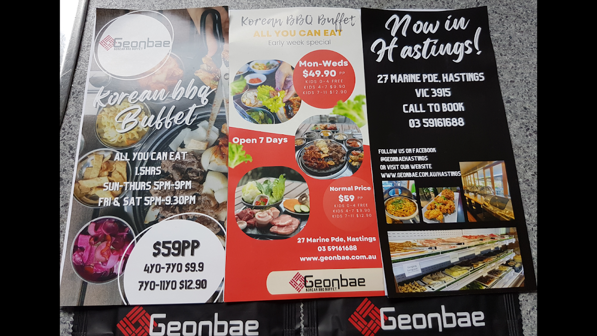 Menu, Geonbae Korean BBQ & Buffet- Hastings