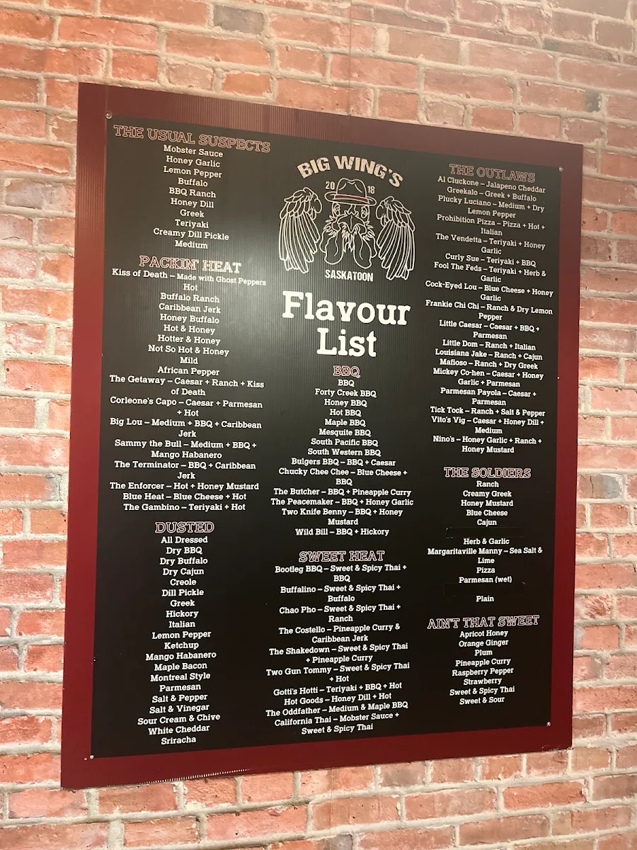 Menu, Big Wing's