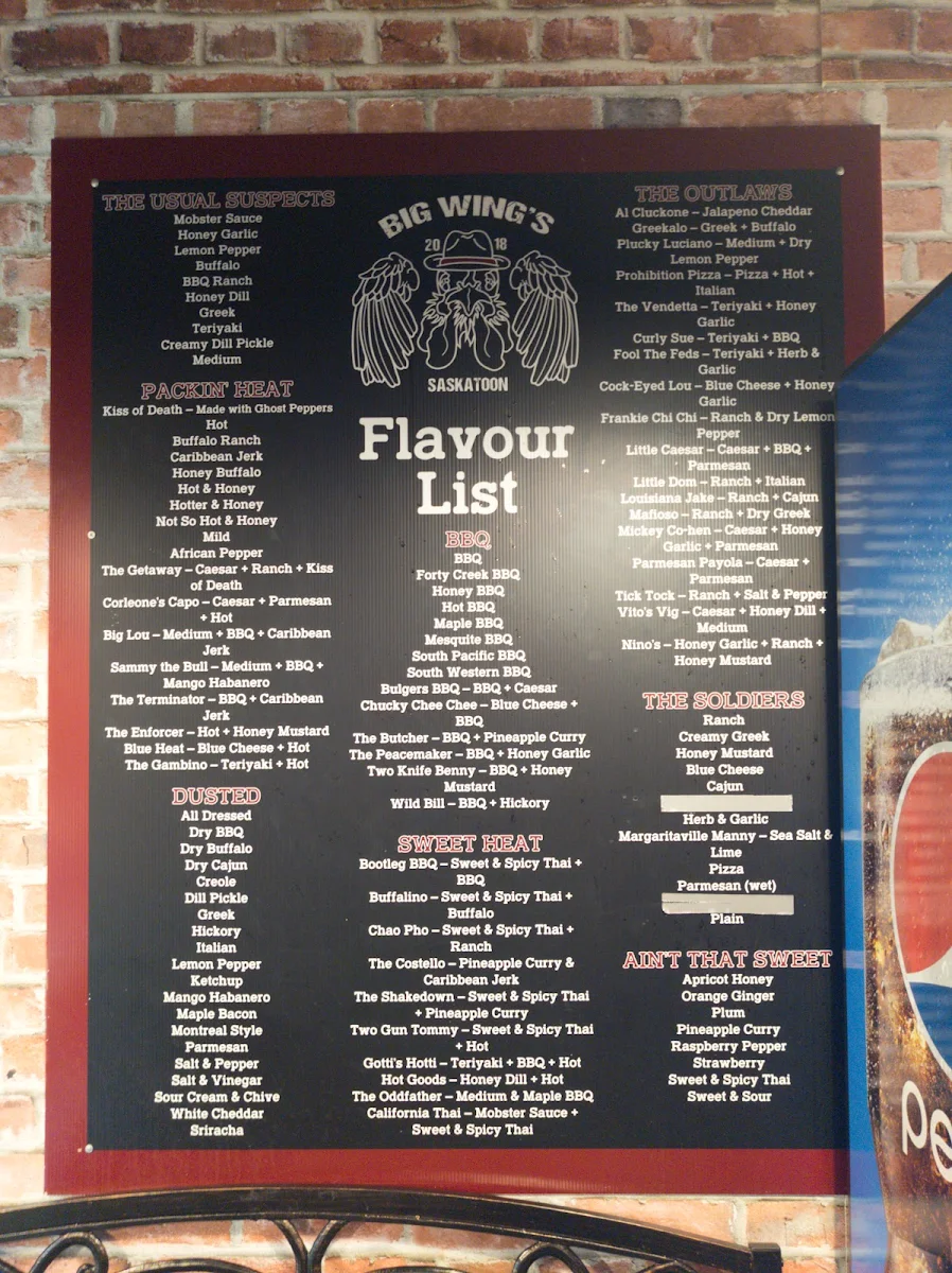 Menu, Big Wing's