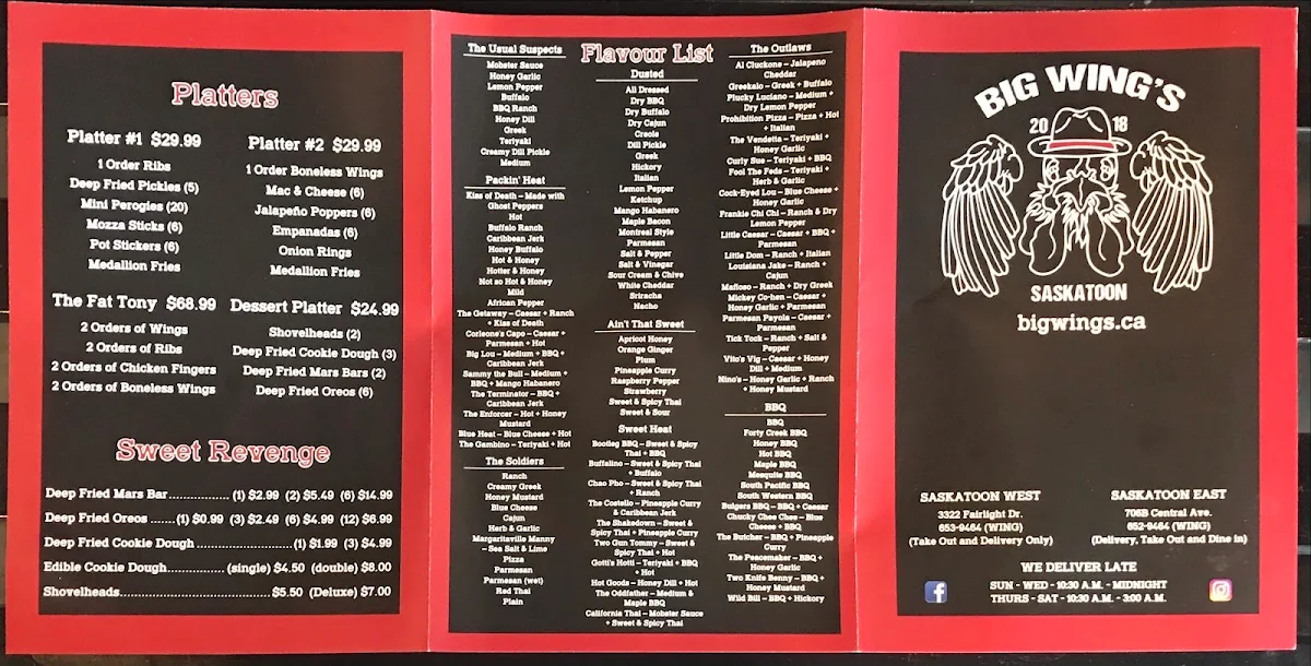 Menu, Big Wing's