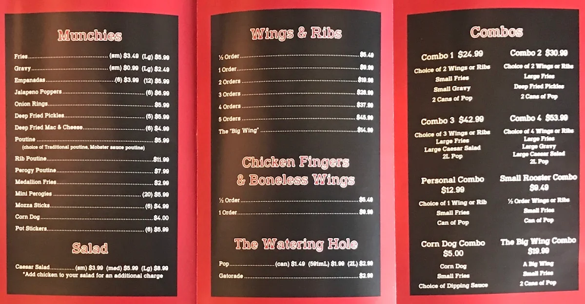 Menu, Big Wing's