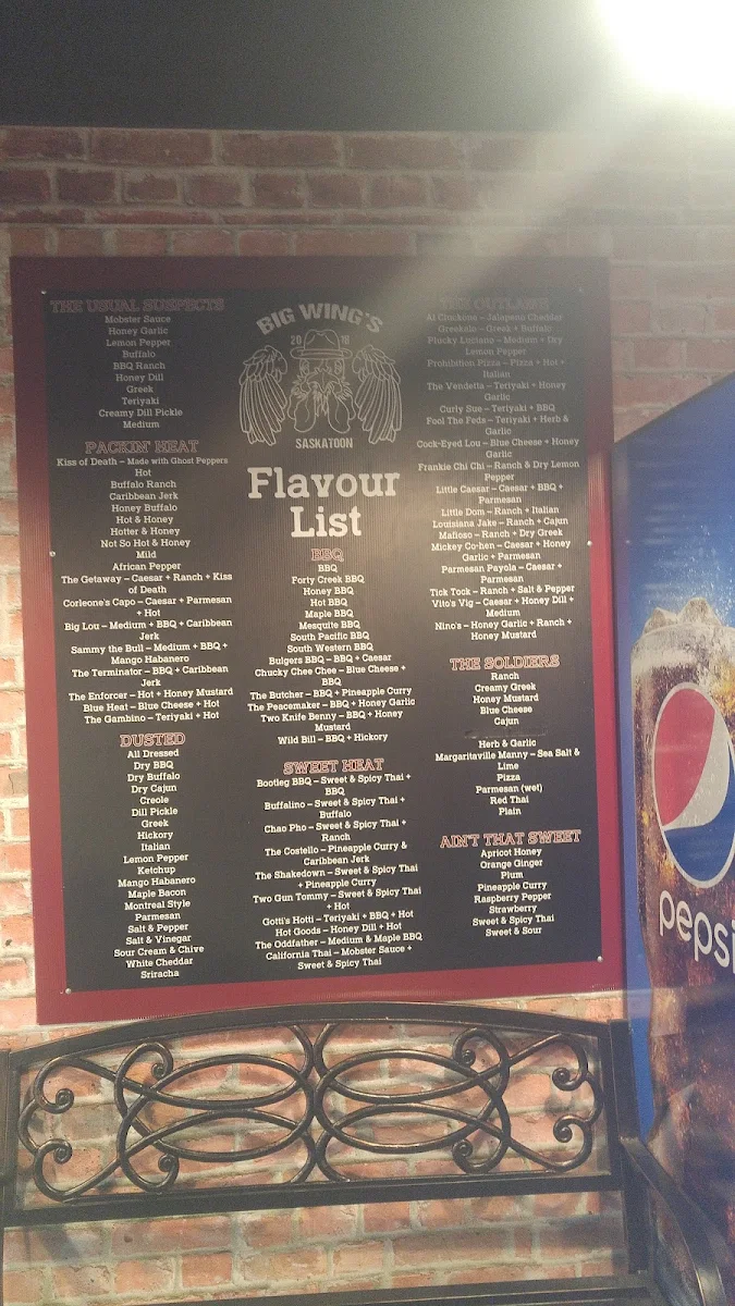 Menu, Big Wing's