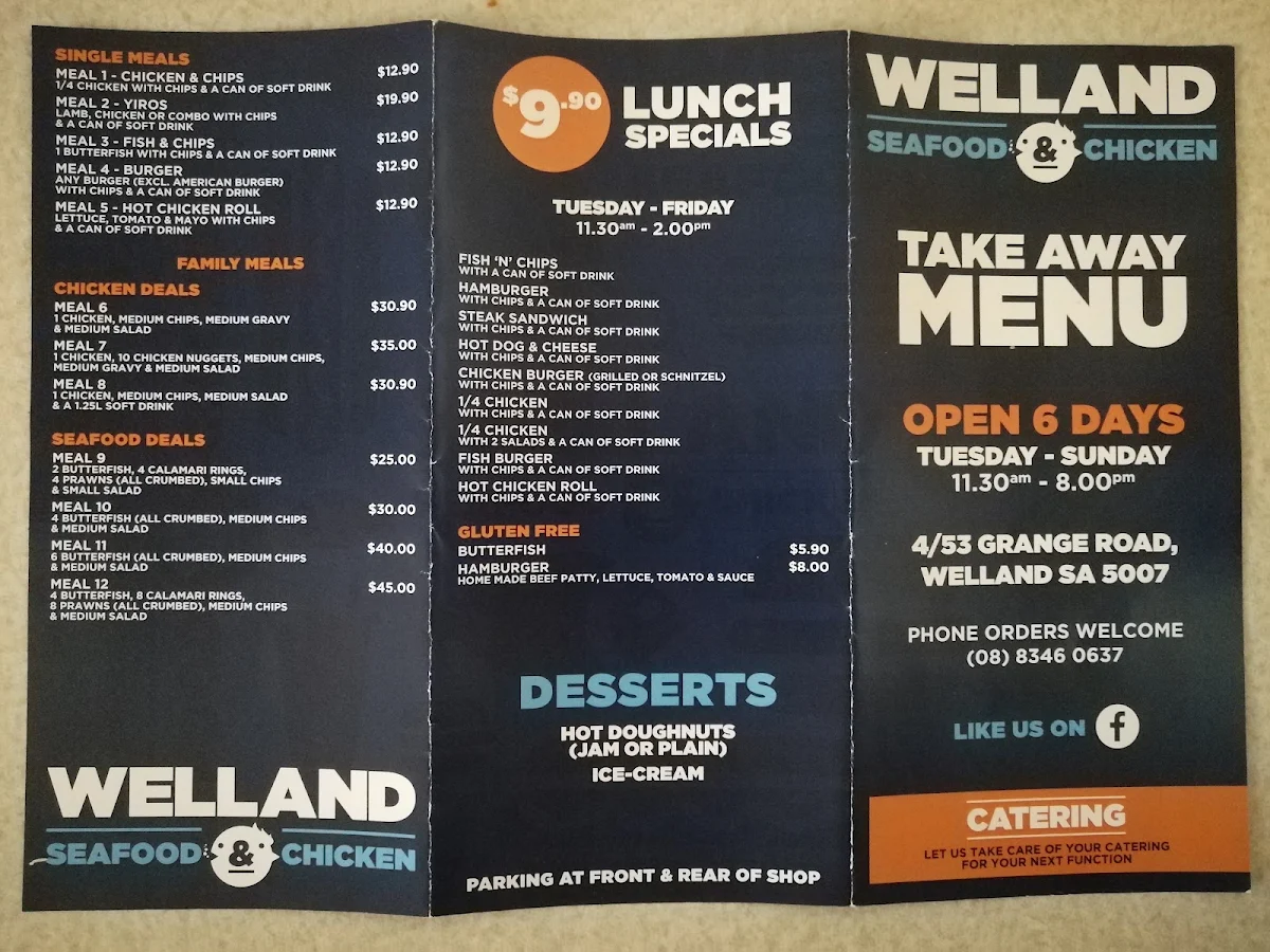 Menu, Welland Seafood & Chicken