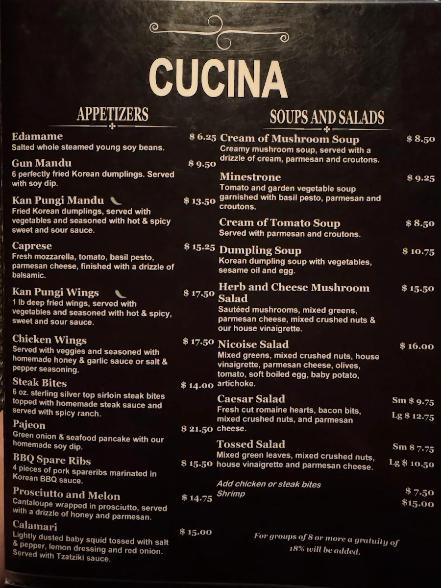 Menu, Cucina