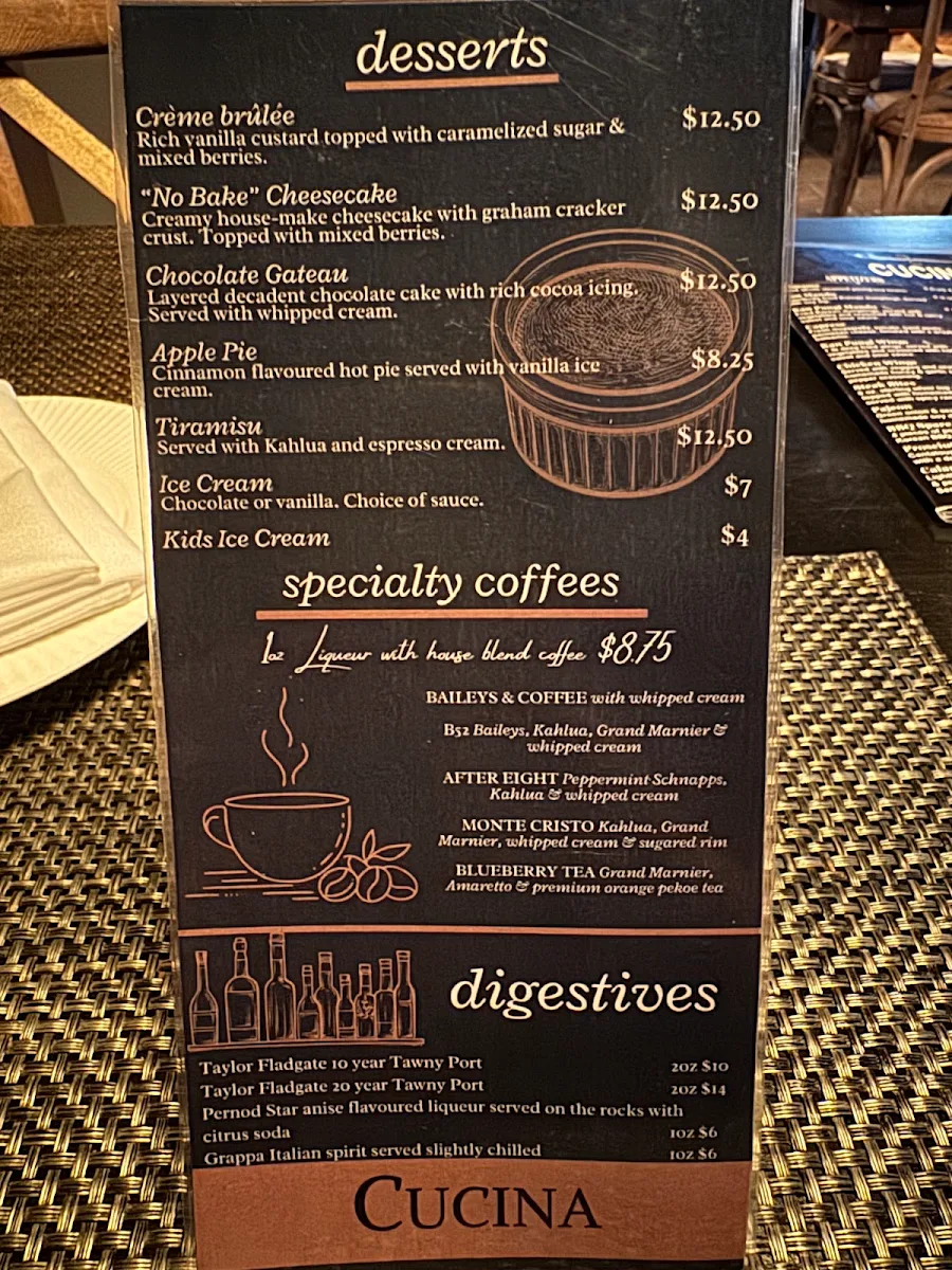 Menu, Cucina