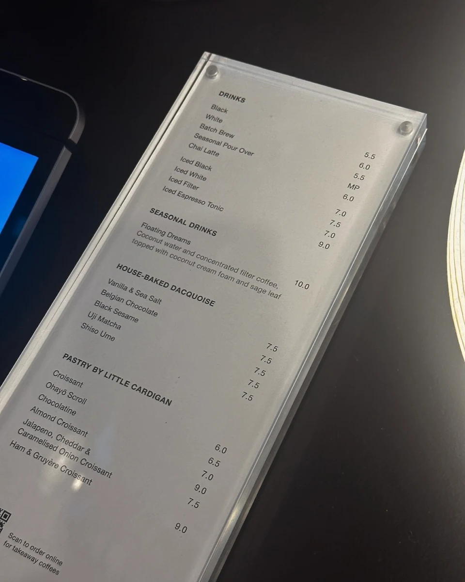 Menu, BENCH COFFEE CO. Lt Collins