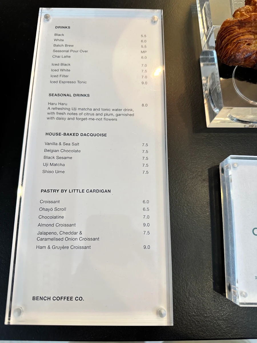 Menu, BENCH COFFEE CO. Lt Collins