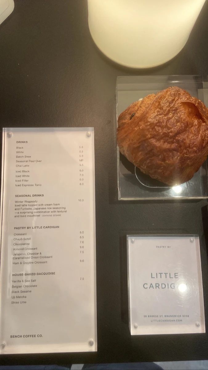Menu, BENCH COFFEE CO. Lt Collins