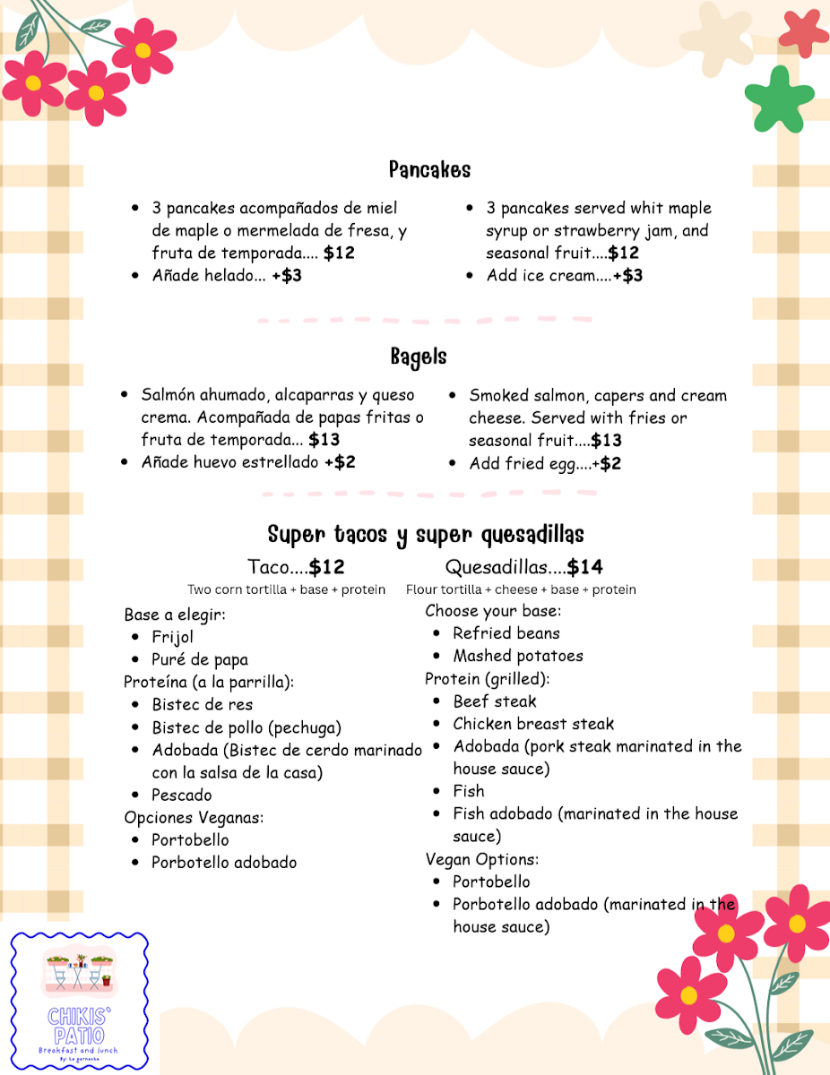 Menu, Chikis Patio