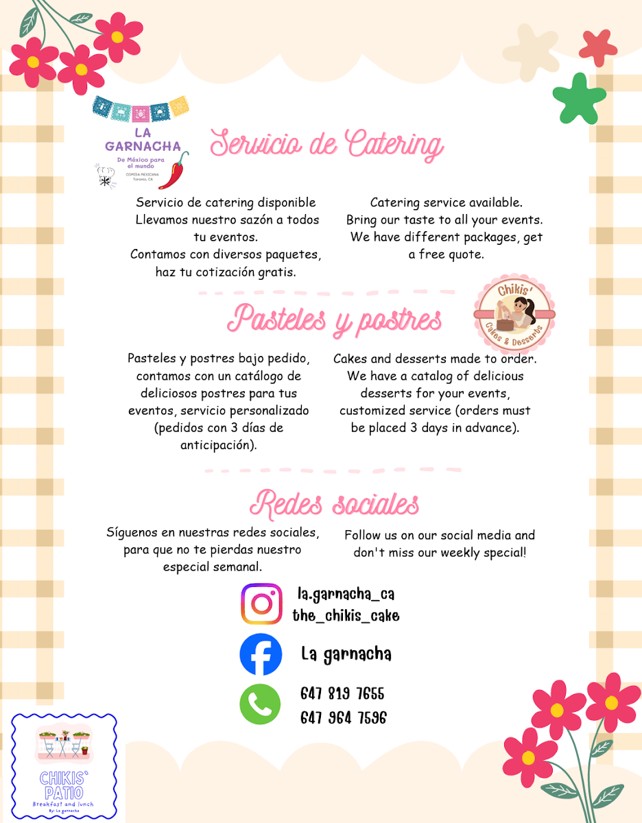 Menu, Chikis Patio