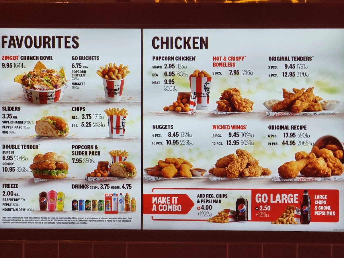 Menu, KFC Sydney International Airport