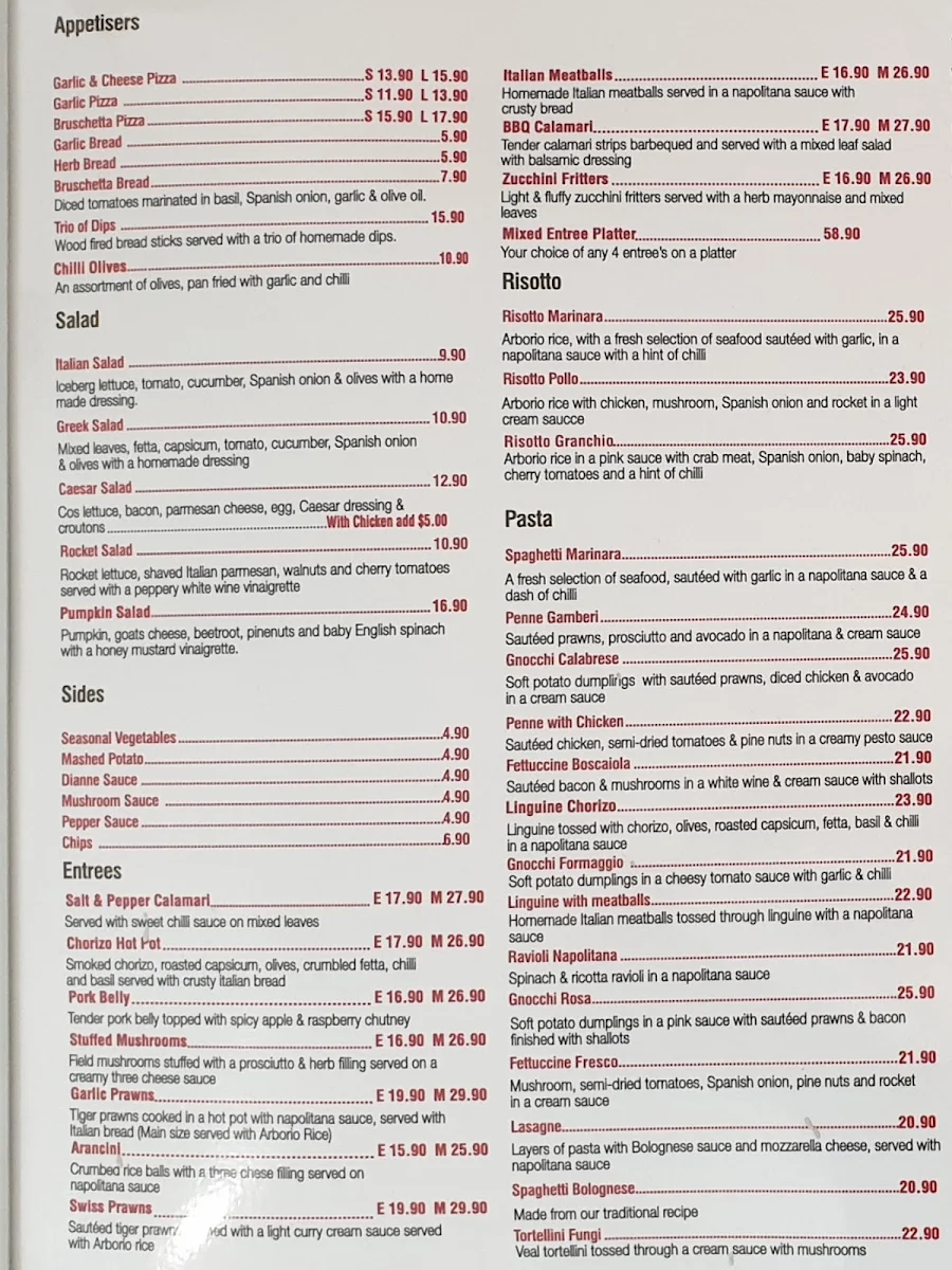 Menu, Luigi's Restaurant