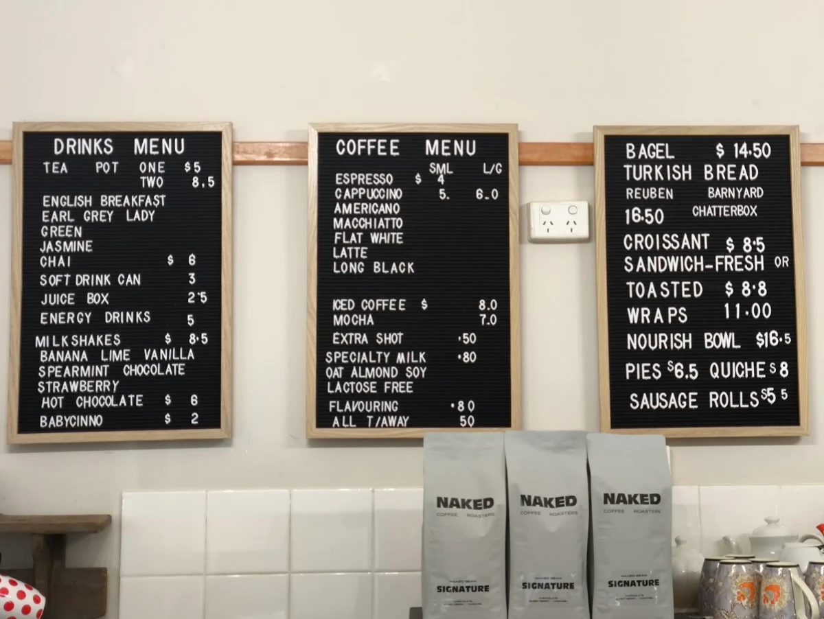 Menu, Chatterbox Cafe Williams