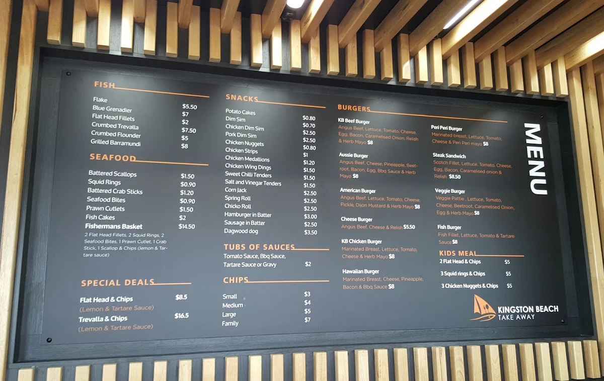 Menu, Kingston Beach Takeaway