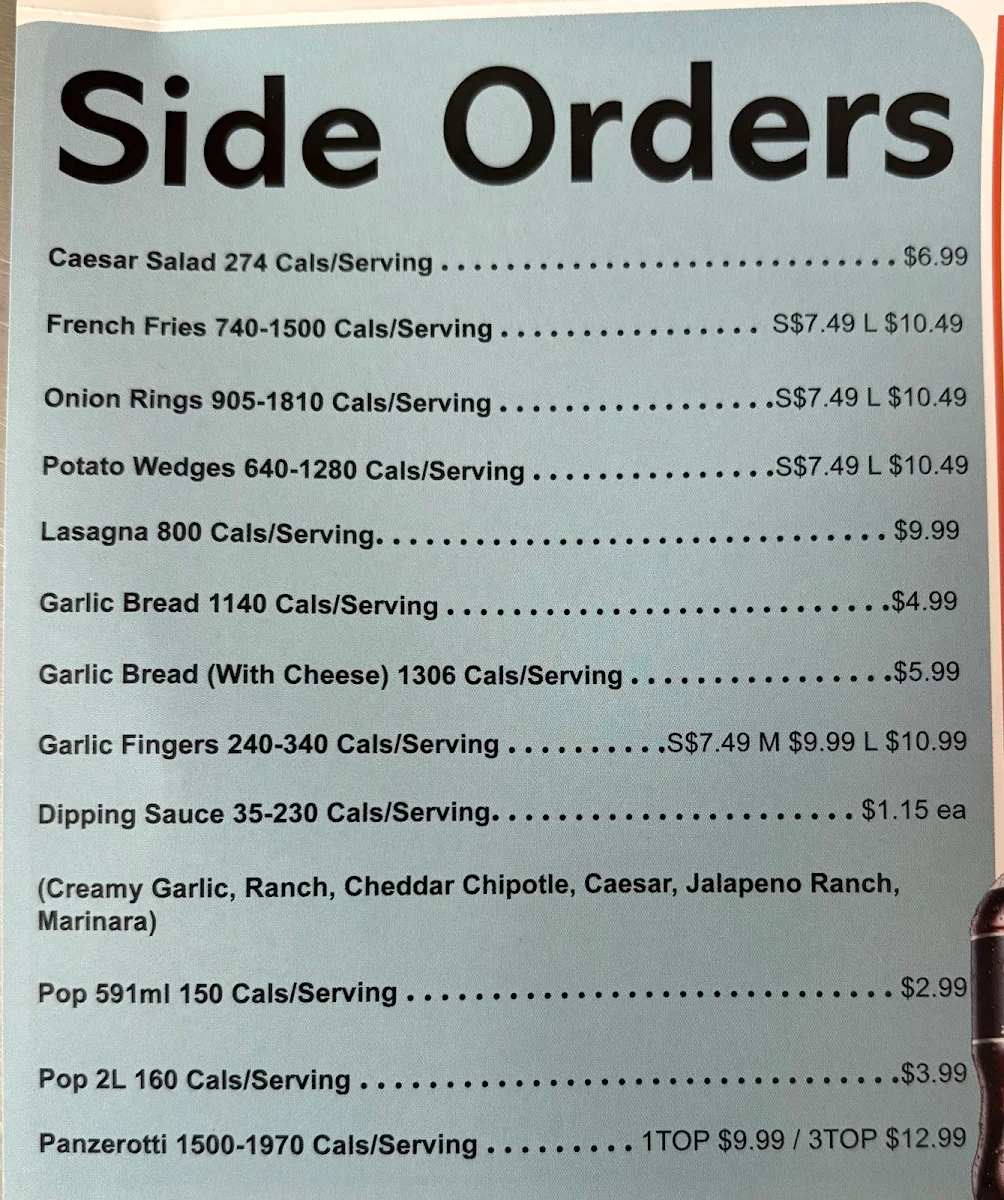Menu, Tito's Pizza And Wings - Wingham