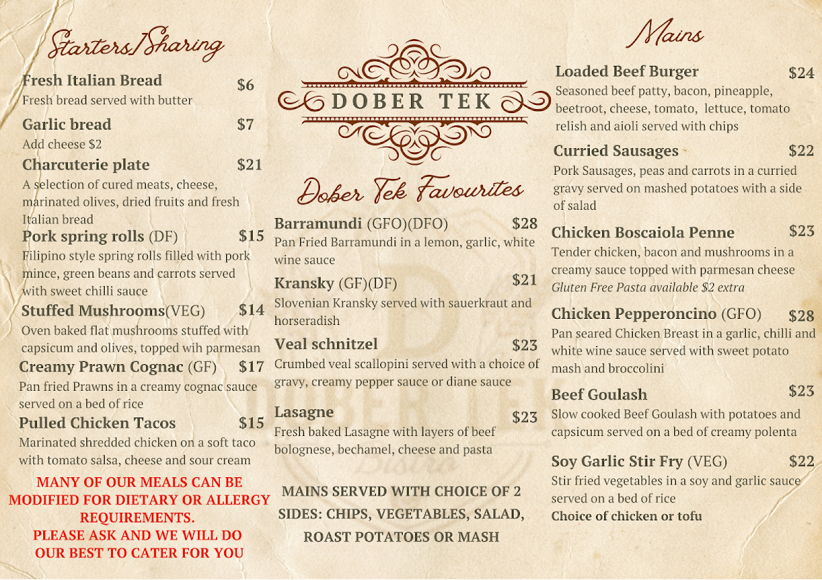 Menu, Dober Tek