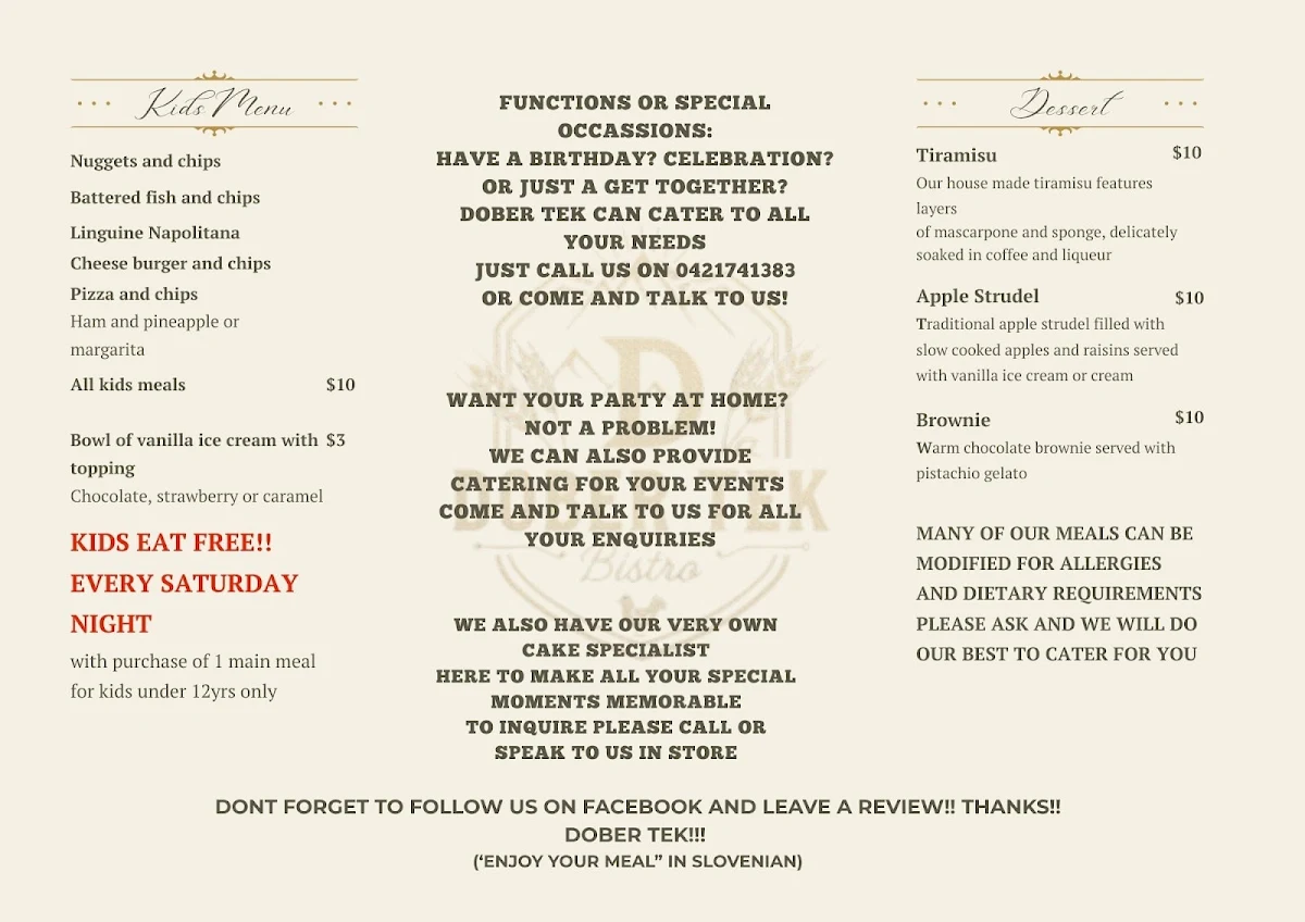 Menu, Dober Tek