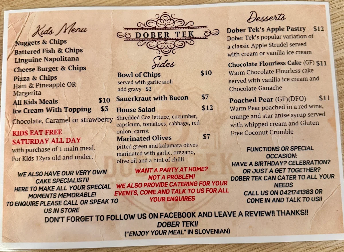 Menu, Dober Tek