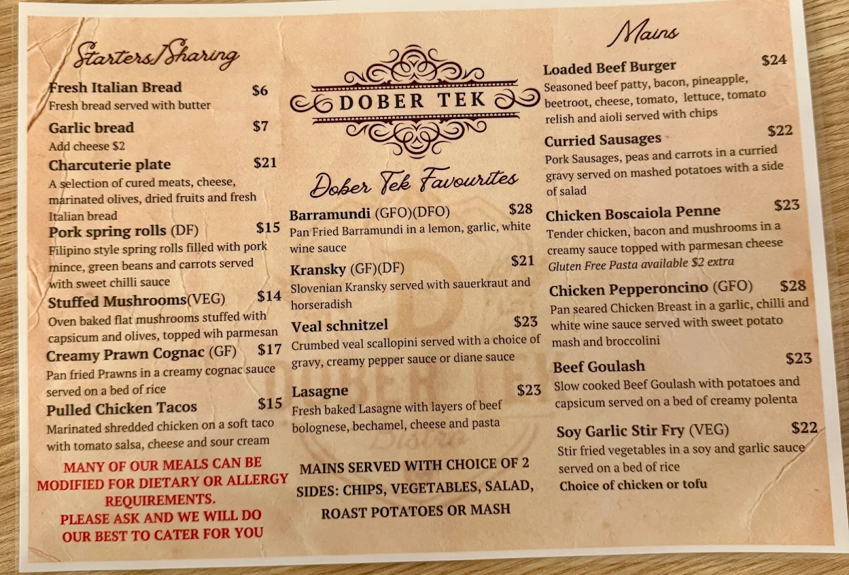 Menu, Dober Tek