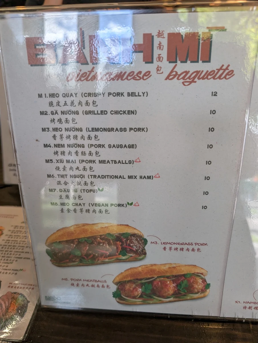 Menu, NAMBO BOX HILL