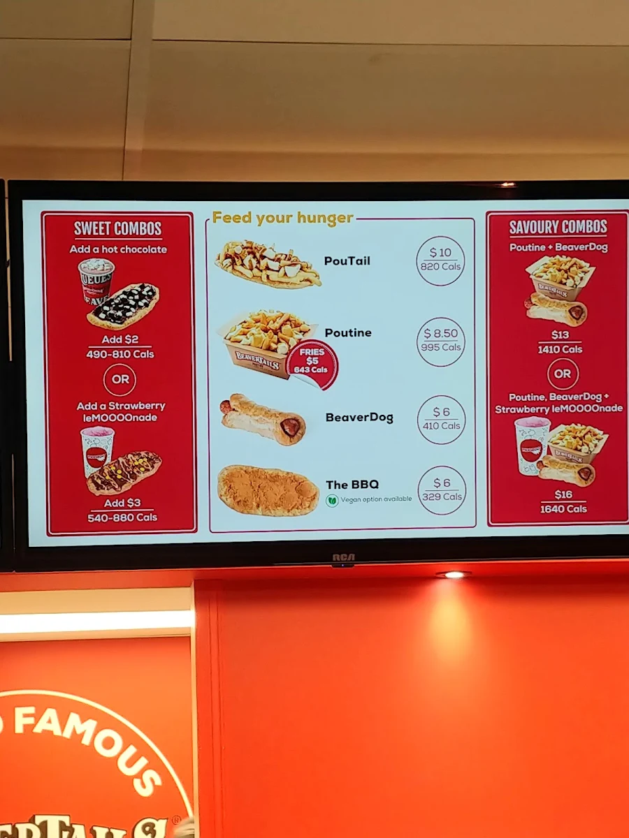 Menu, BeaverTails- Queues de Castor (Clear Lake)