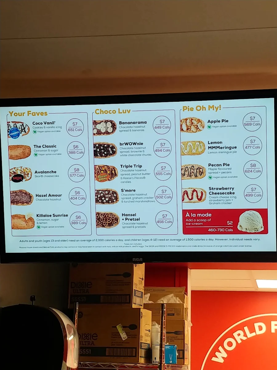 Menu, BeaverTails- Queues de Castor (Clear Lake)
