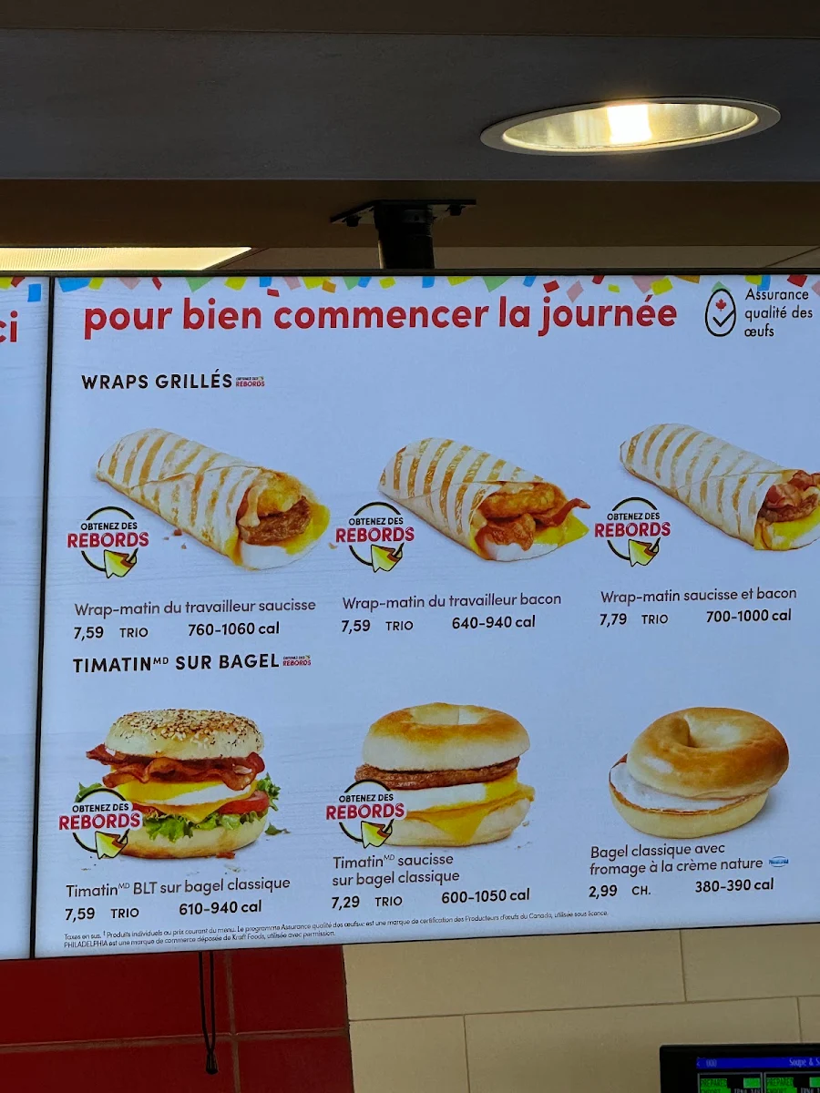 Menu, Tim Hortons