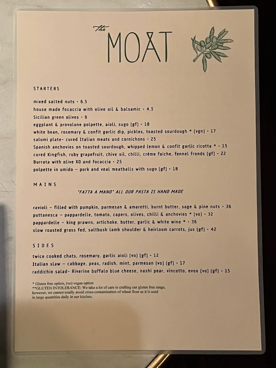 Menu, The Moat