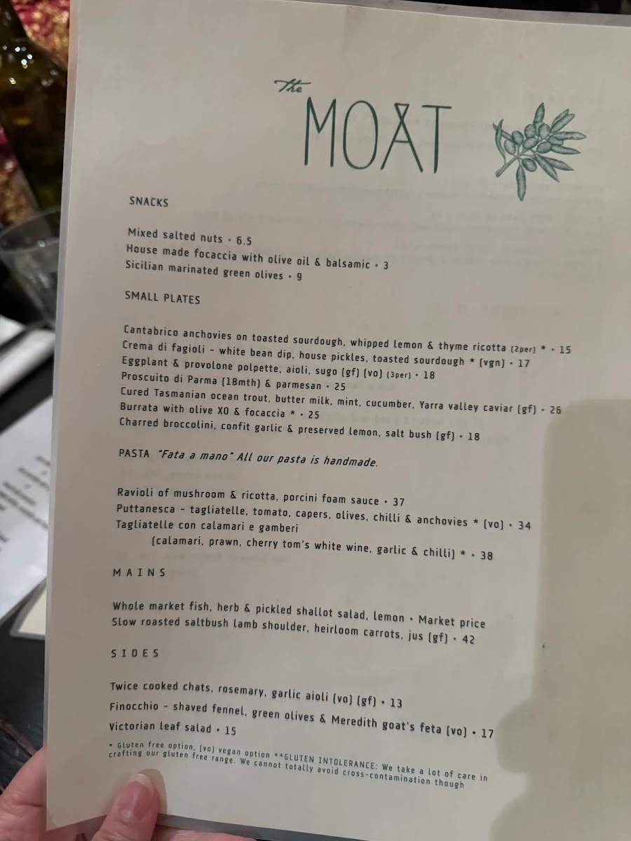 Menu, The Moat