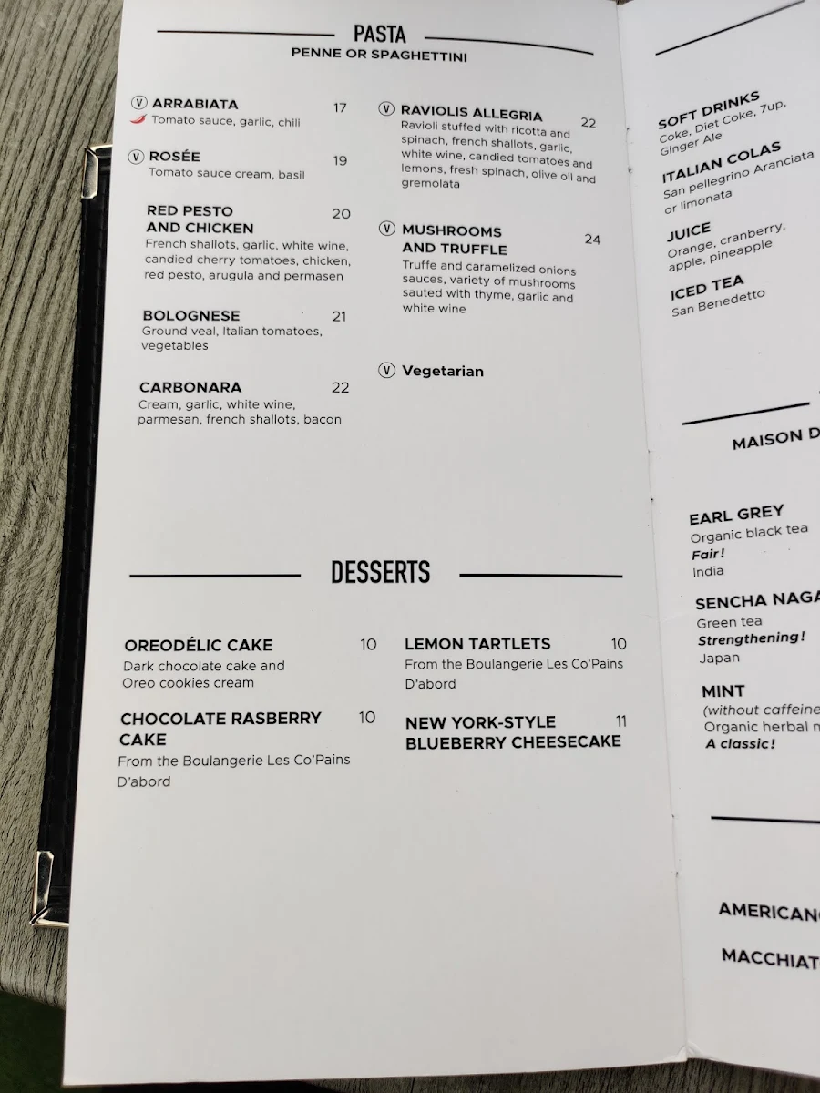 Menu, Pizzédélic Mont-Royal