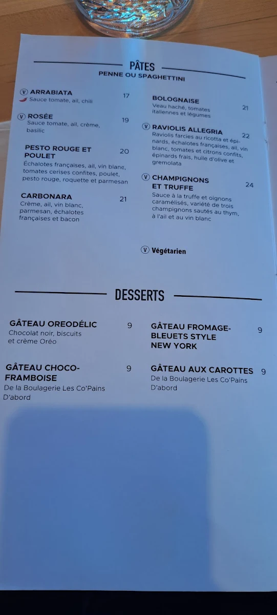 Menu, Pizzédélic Mont-Royal