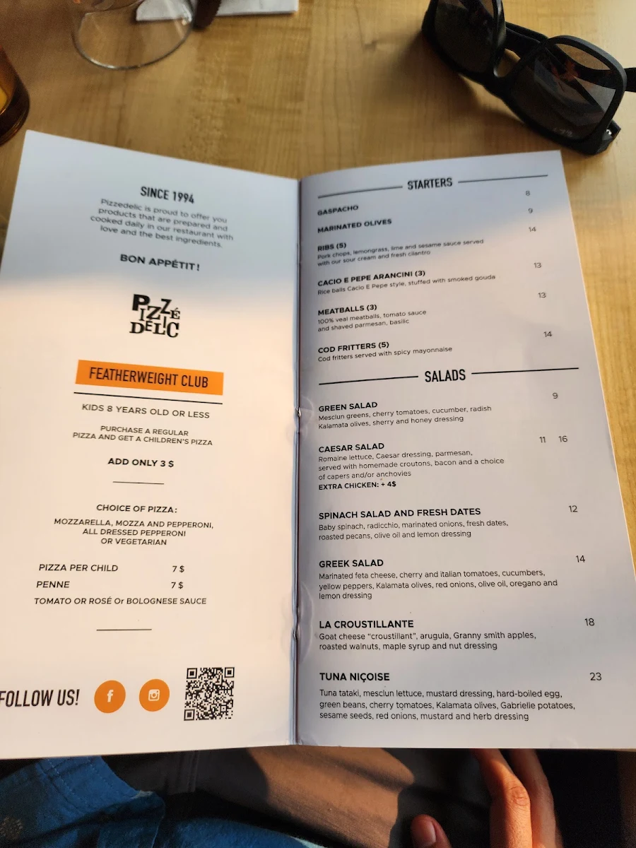 Menu, Pizzédélic Mont-Royal