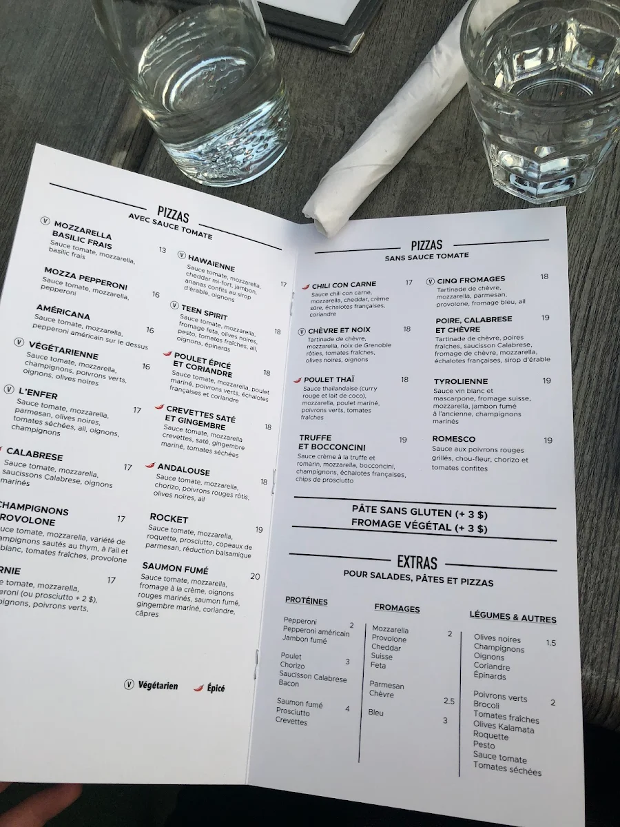 Menu, Pizzédélic Mont-Royal