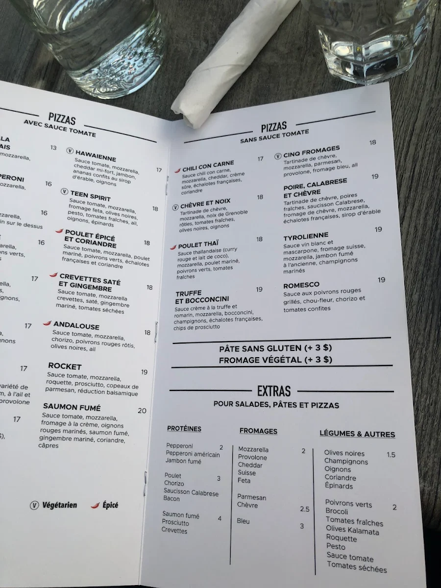Menu, Pizzédélic Mont-Royal