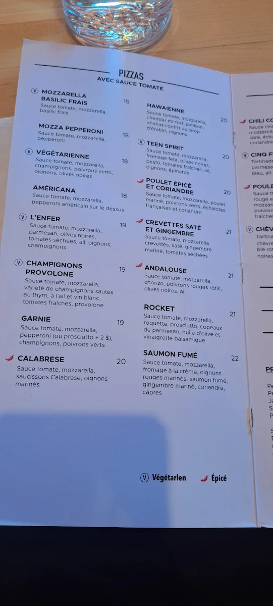 Menu, Pizzédélic Mont-Royal