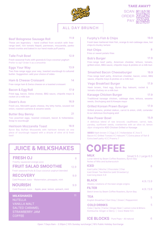 Menu, Custard Canteen