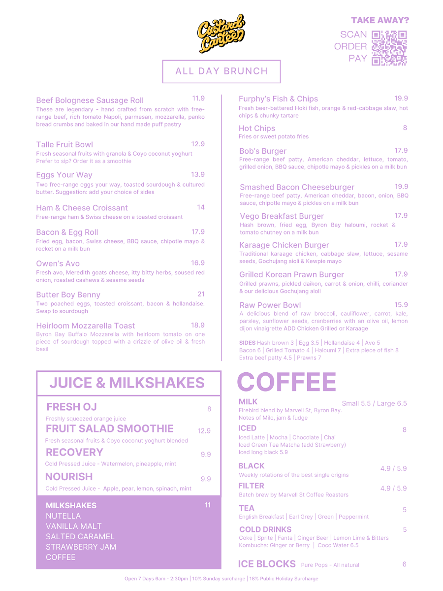 Menu, Custard Canteen
