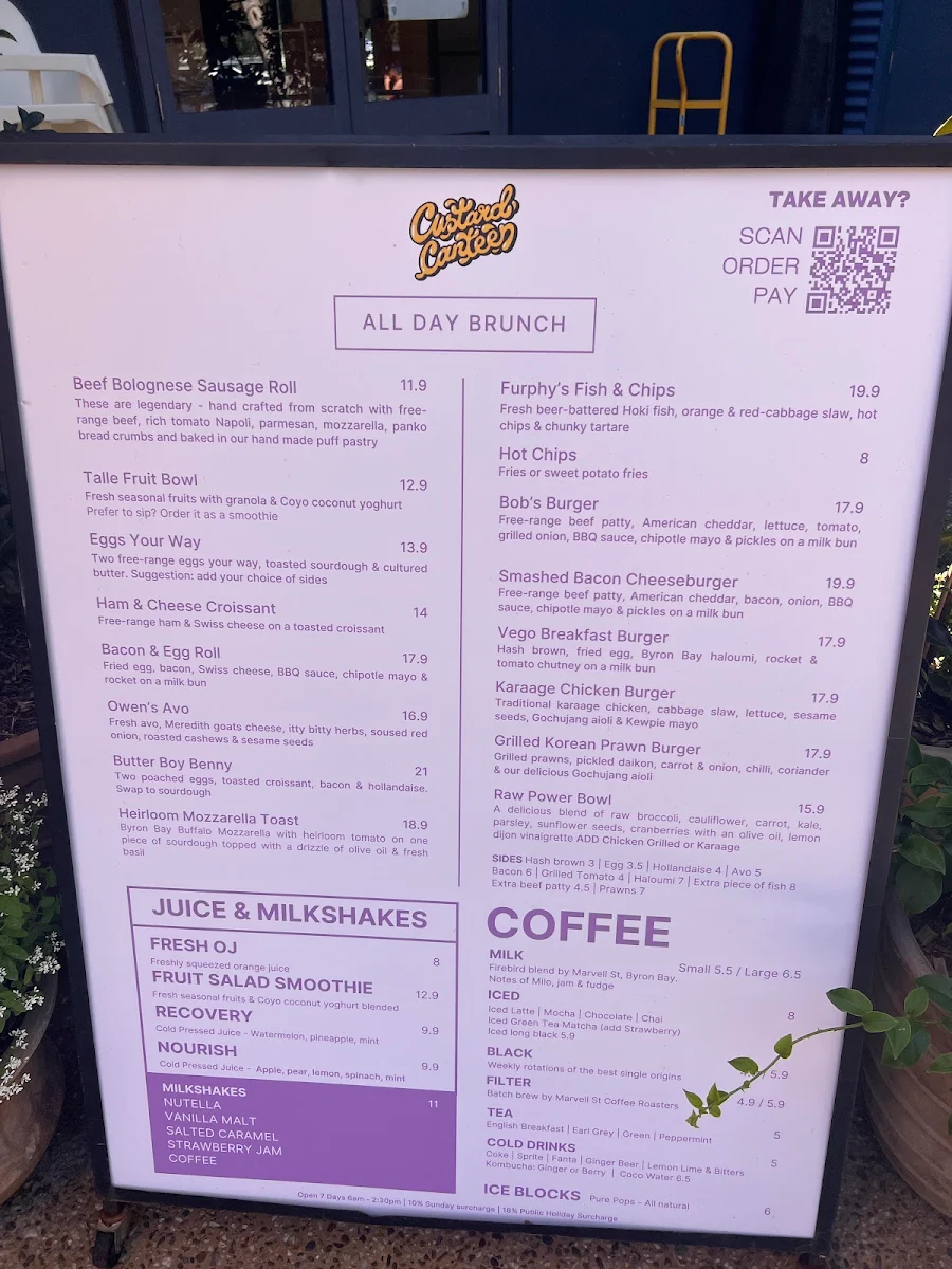 Menu, Custard Canteen