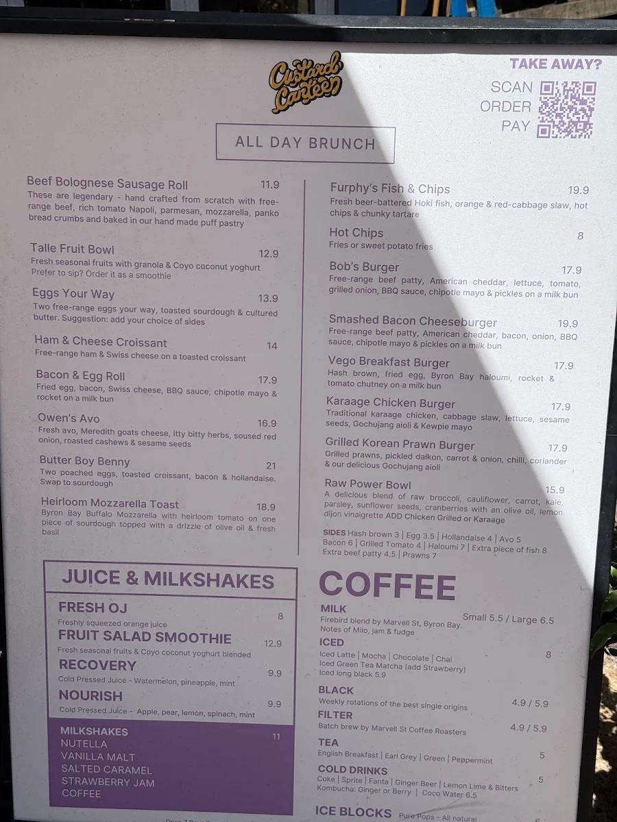 Menu, Custard Canteen